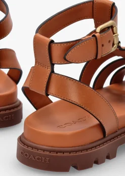 Fashion COACH Sculpted C Fisherman Cognac Leather Sandals