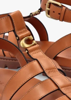 Fashion COACH Sculpted C Fisherman Cognac Leather Sandals