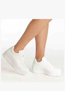 Outlet DANIEL Siblace White Leather Flatform Trainers