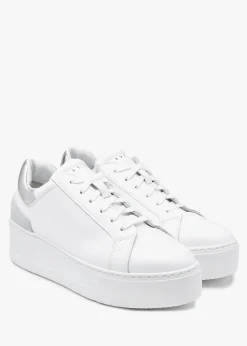 New DANIEL Sibley White Leather Silver Flash Flatform Trainers