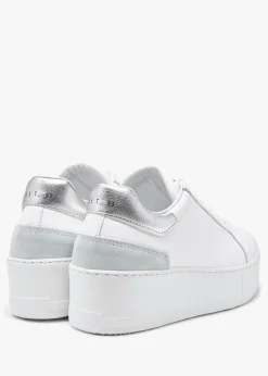 New DANIEL Sibley White Leather Silver Flash Flatform Trainers
