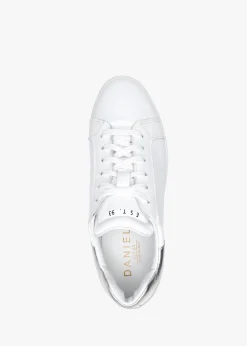 New DANIEL Sibley White Leather Silver Flash Flatform Trainers