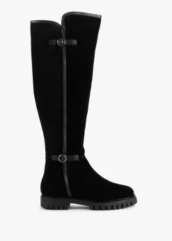 Sale DANIEL Sictor Black Suede Double Buckle Over The Knee Boots