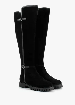 Sale DANIEL Sictor Black Suede Double Buckle Over The Knee Boots