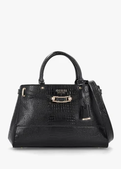 Clearance GUESS Silvye Luxury Black Moc Croc Satchel Bag