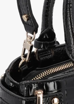 Clearance GUESS Silvye Luxury Black Moc Croc Satchel Bag