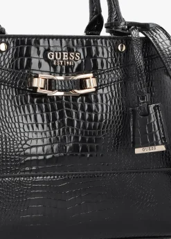 Clearance GUESS Silvye Luxury Black Moc Croc Satchel Bag
