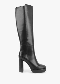 Clearance DANIEL Sippy Black Leather Platform Knee Boots