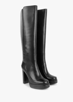 Clearance DANIEL Sippy Black Leather Platform Knee Boots