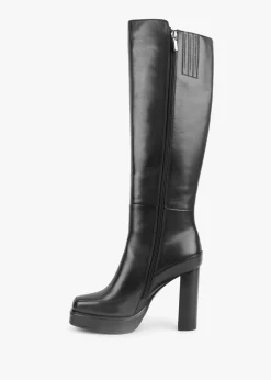 Clearance DANIEL Sippy Black Leather Platform Knee Boots