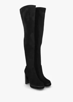 Online DANIEL Sippy Black Suede Over The Knee Platform Heeled Boots