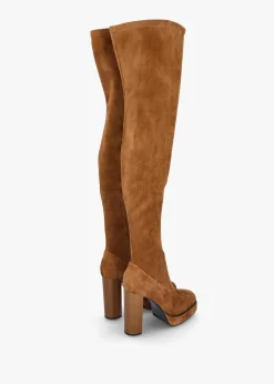 Hot DANIEL Sippy Tan Suede Over The Knee Platform Heeled Boots