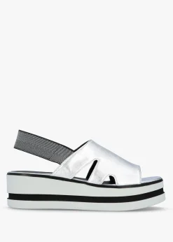 Hot DANIEL Slinger Silver Leather Low Wedge Sandals