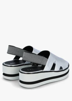 Hot DANIEL Slinger Silver Leather Low Wedge Sandals