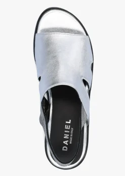 Hot DANIEL Slinger Silver Leather Low Wedge Sandals