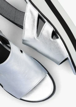 Hot DANIEL Slinger Silver Leather Low Wedge Sandals