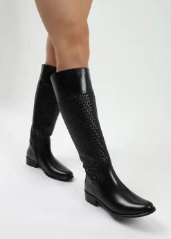 Clearance DANIEL Solar Black Leather Woven Knee Boots