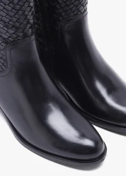 Clearance DANIEL Solar Black Leather Woven Knee Boots