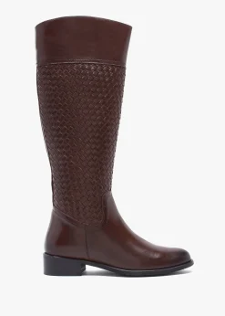 Clearance DANIEL Solar Brown Leather Woven Knee Boots