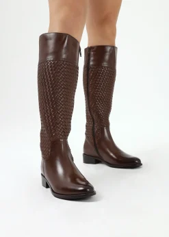 Clearance DANIEL Solar Brown Leather Woven Knee Boots
