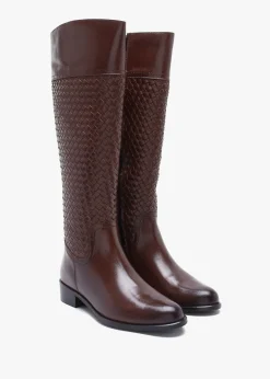 Clearance DANIEL Solar Brown Leather Woven Knee Boots