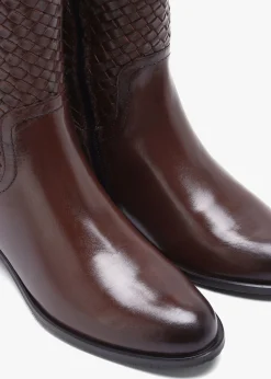 Clearance DANIEL Solar Brown Leather Woven Knee Boots
