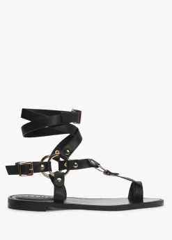 Discount DANIEL Sophie Black Leather Ankle Tie Sandals