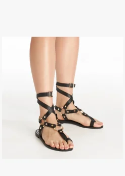 Discount DANIEL Sophie Black Leather Ankle Tie Sandals