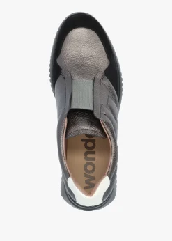 Best WONDERS South Pewter Leather & Suede Wedge Trainers