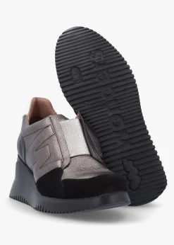 Best WONDERS South Pewter Leather & Suede Wedge Trainers