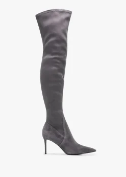 New DANIEL Stret Grey Suede Over The Knee Boots