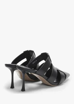 Hot DANIEL Sylvie Black Leather Pointed Toe Heeled Mules