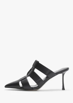Hot DANIEL Sylvie Black Leather Pointed Toe Heeled Mules
