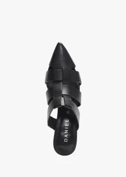 Hot DANIEL Sylvie Black Leather Pointed Toe Heeled Mules
