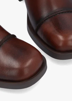 Best DANIEL Tabitha Brown Leather Block Heel Ankle Boots