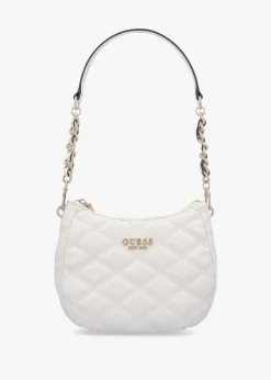 Outlet GUESS Tamsin Quilted Off White Top Zip Shoulder Bag