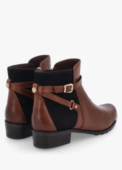 Online CAPRICE Tan Leather & Suedette Ankle Strap Boots