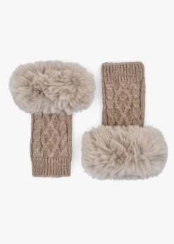 Outlet DANIEL Taupe Faux Fur Fingerless Gloves