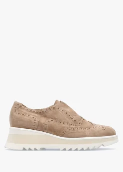 Fashion LUCA GROSSI Taupe Suede Slip On Slab Sole Brogues