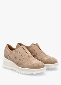 Fashion LUCA GROSSI Taupe Suede Slip On Slab Sole Brogues