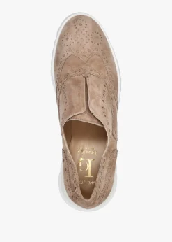 Fashion LUCA GROSSI Taupe Suede Slip On Slab Sole Brogues