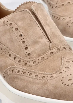 Fashion LUCA GROSSI Taupe Suede Slip On Slab Sole Brogues