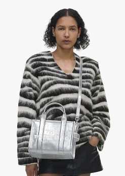 Outlet MARC JACOBS The Metallic Leather Silver Cross-Body Tote Bag