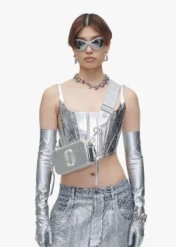 Outlet MARC JACOBS The Snapshot DTM Silver Leather Camera Bag