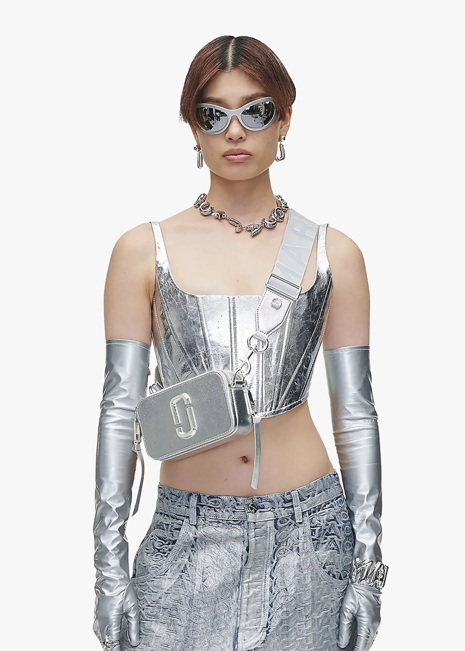 Outlet MARC JACOBS The Snapshot DTM Silver Leather Camera Bag