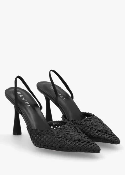 Clearance DANIEL Tiffarlie Black Woven Sling Back Court Shoes