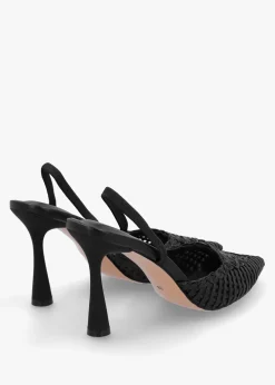 Clearance DANIEL Tiffarlie Black Woven Sling Back Court Shoes