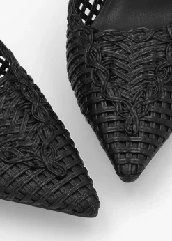 Clearance DANIEL Tiffarlie Black Woven Sling Back Court Shoes