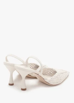 Hot DANIEL Tiffi Low White Leather Woven Sling Back Mid Heel Court Shoes