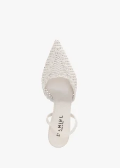 Hot DANIEL Tiffi Low White Leather Woven Sling Back Mid Heel Court Shoes
